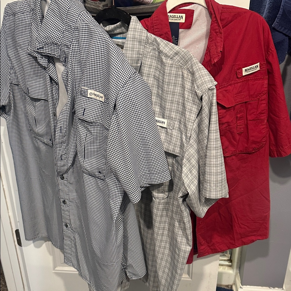Magellan Men's Red and Checkered Casual Shirts